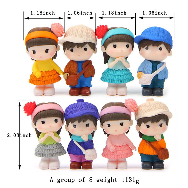 QTFHR Boy and Girl Statue Kawaii Boy and Girl Doll Set Toy, Garden Cake Decoration Top Hat, Birthday Gift, (1 Set/8 Pieces) - Image 3